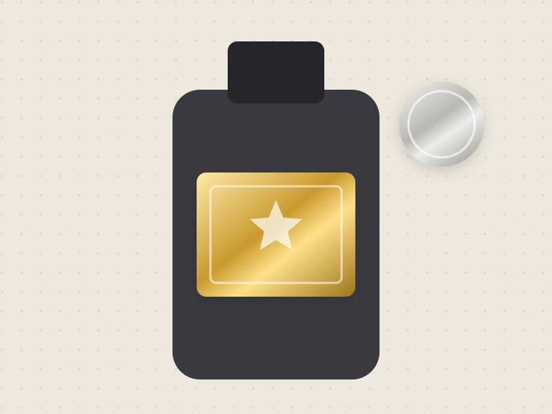 Gold and silver metallic sticker on a bottle