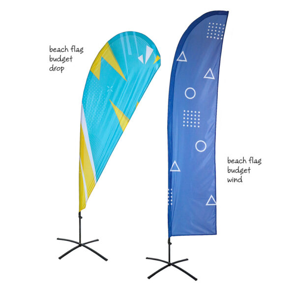 Beach flag Budget, sail and drop shape Beach flag Budget, sail and drop shape