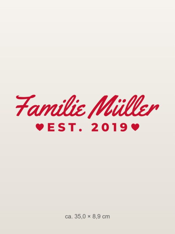 Autoaufkleber „Familie [Name] – mit Jahr“