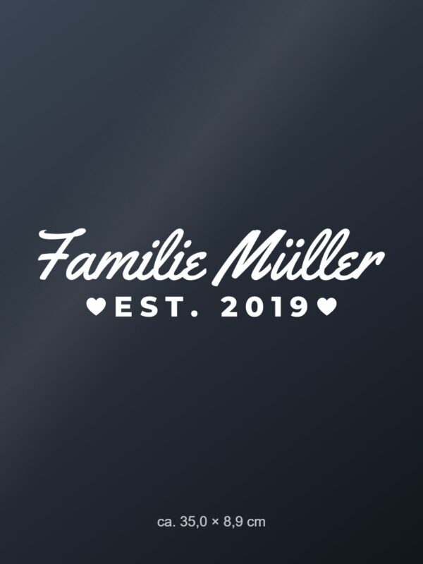 Autoaufkleber „Familie [Name] – mit Jahr“
