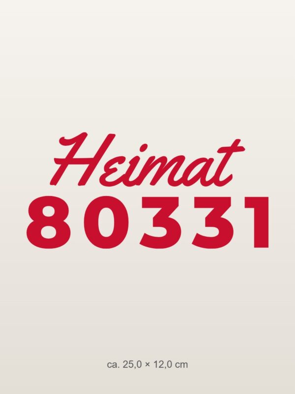 Autoaufkleber „Heimat – mit Postleitzahl oder Ort“ Autoaufkleber „Heimat – mit Postleitzahl oder Ort“