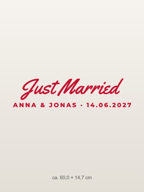 Autoaufkleber „Just Married – mit Namen und Datum“ Autoaufkleber „Just Married – mit Namen und Datum“