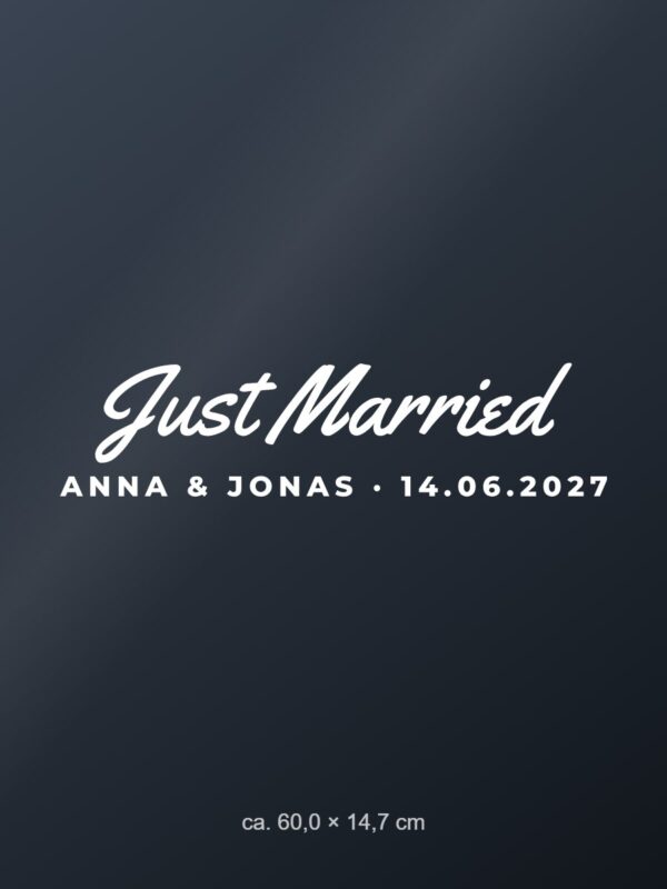 Autoaufkleber „Just Married – mit Namen und Datum“