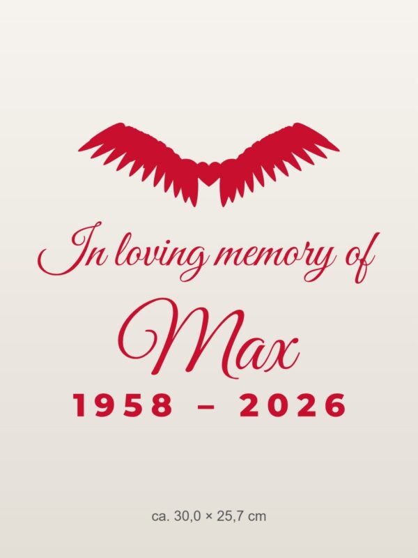 Car sticker “In loving memory of [Name] – with angel wings”
