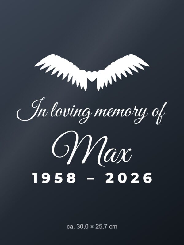 Car sticker “In loving memory of [Name] – with angel wings”
