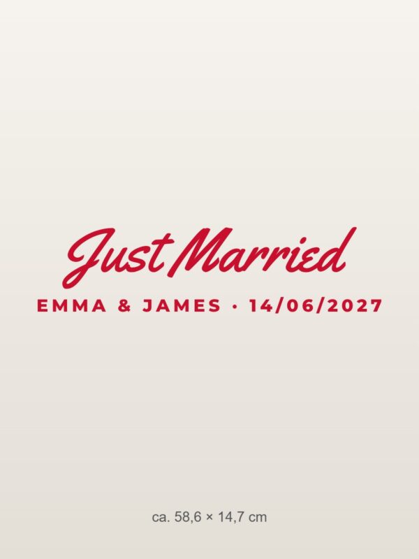 Car sticker “Just Married – with names and date”