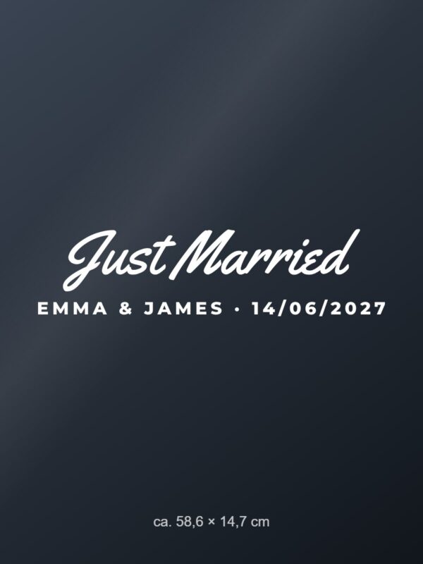 Car sticker “Just Married – with names and date” Car sticker “Just Married – with names and date”