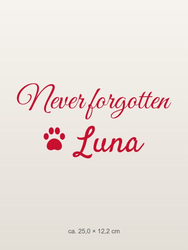 Car sticker “Never forgotten – pet with name”