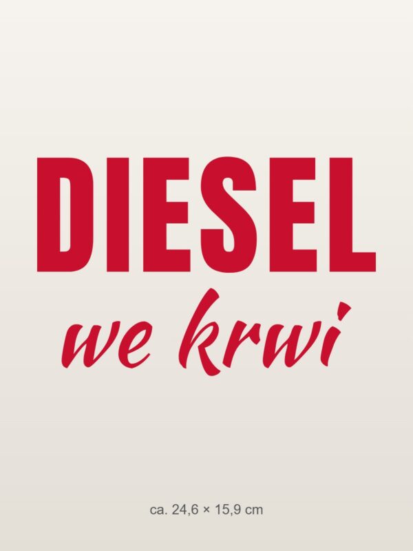 Naklejka na auto Diesel we krwi – czerwona folia na jasnym lakierze Naklejka na auto Diesel we krwi – czerwona folia na jasnym lakierze