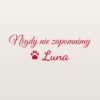 Naklejka na auto Nigdy nie zapomnimy – pupil z imieniem – czerwona folia na jasnym lakierze Naklejka na auto Nigdy nie zapomnimy – pupil z imieniem – czerwona folia na jasnym lakierze