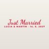 Nálepka na auto „Just Married – s menami a dátumom“ Nálepka na auto „Just Married – s menami a dátumom“