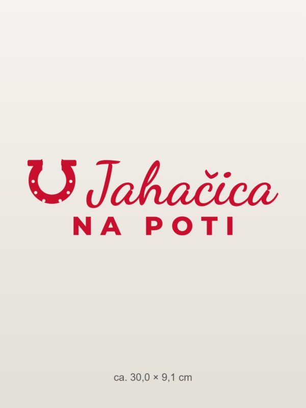 Nalepka za avto Jahačica na poti – rdeča folija na svetlem laku Nalepka za avto Jahačica na poti – rdeča folija na svetlem laku