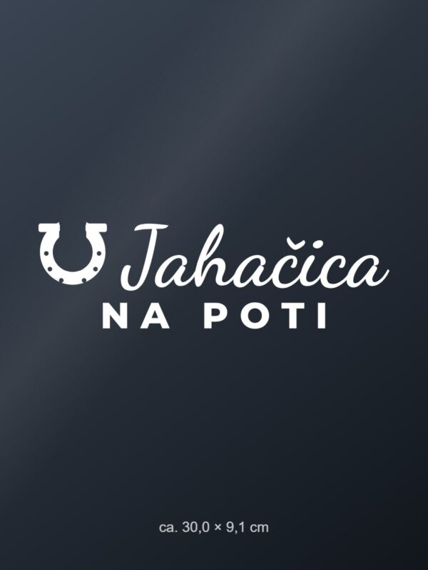 Nalepka za avto Jahačica na poti – bela folija na temnem steklu Nalepka za avto Jahačica na poti – bela folija na temnem steklu
