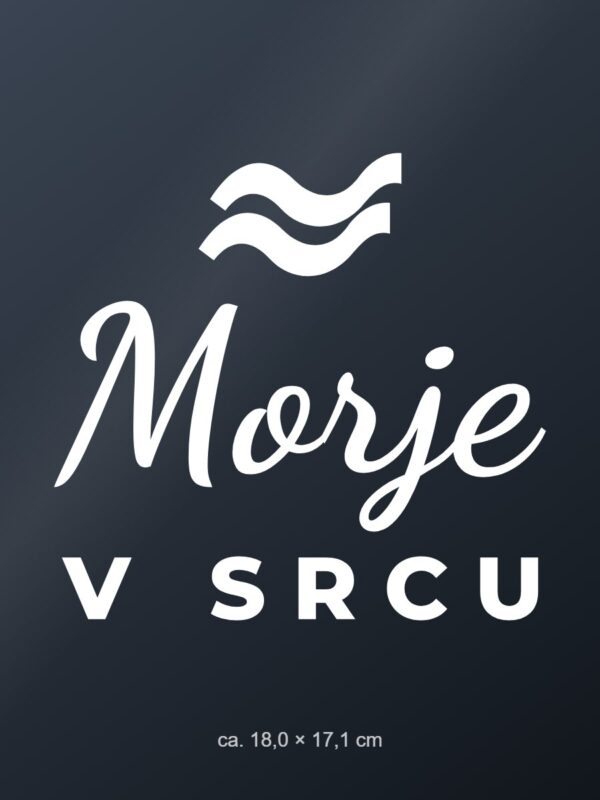 Nalepka za avto Morje v srcu – bela folija na temnem steklu Nalepka za avto Morje v srcu – bela folija na temnem steklu