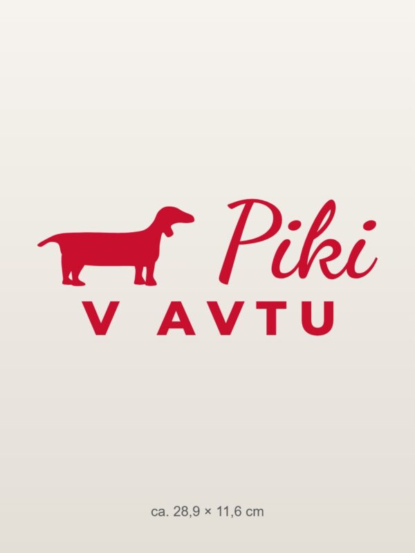 Nalepka za avto Pes v avtu – z imenom in pasmo – rdeča folija na svetlem laku Nalepka za avto Pes v avtu – z imenom in pasmo – rdeča folija na svetlem laku