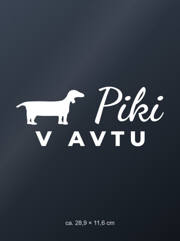 Nalepka za avto Pes v avtu – z imenom in pasmo – bela folija na temnem steklu