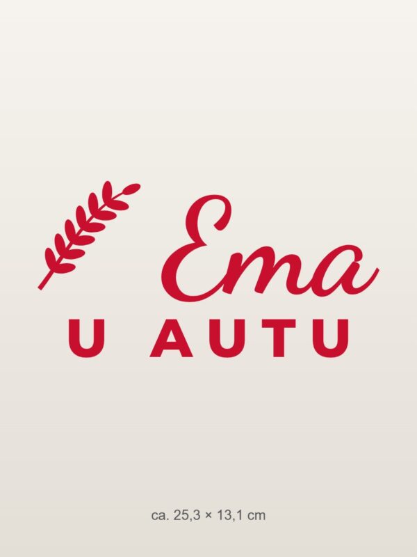 Naljepnica za auto u autu – s imenom – crvena folija na svijetlom laku Naljepnica za auto u autu – s imenom – crvena folija na svijetlom laku