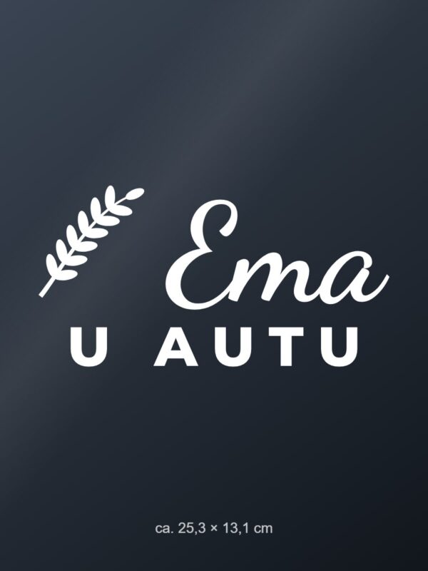 Naljepnica za auto u autu – s imenom – bijela folija na tamnom staklu